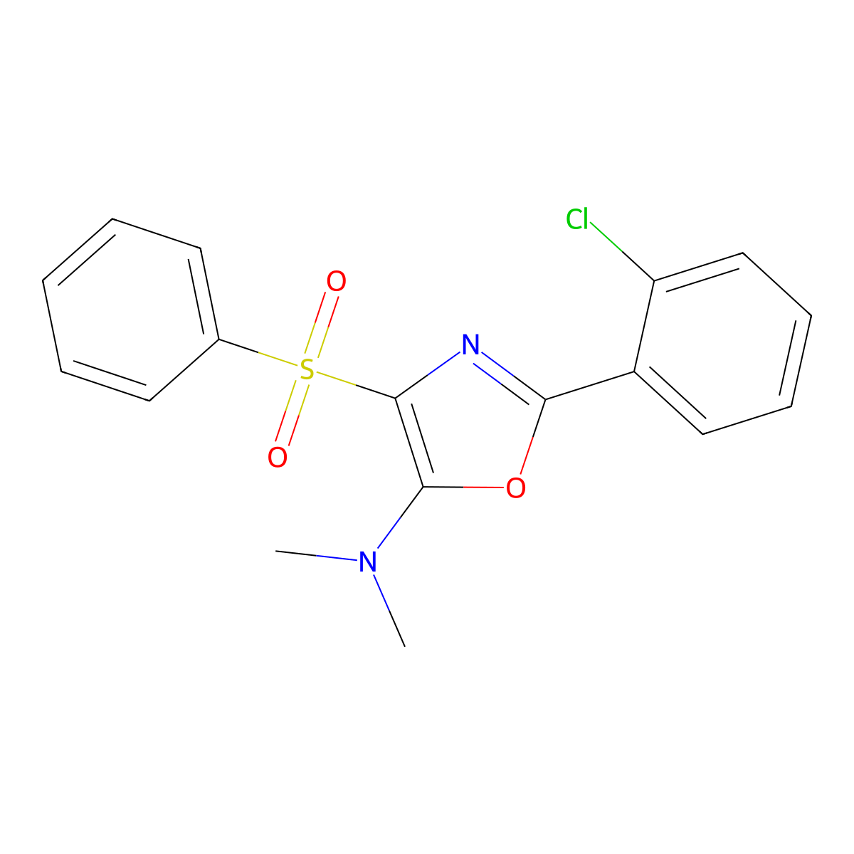 4-(benzenesulfonyl)-2-(2-chlorophenyl)-N,N-dimethyl-1,3-oxazol-5-amine molecular structure, CAS 301158-50-9