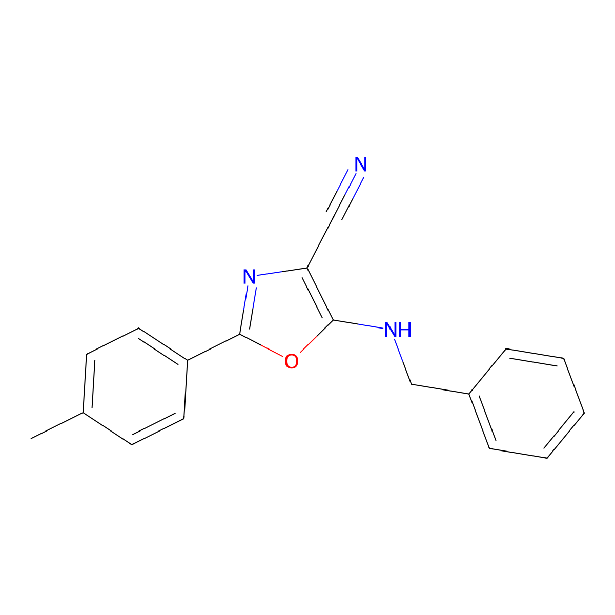 5-(Benzylamino)-2-(4-methylphenyl)-1,3-oxazole-4-carbonitrile molecular structure, CAS 301158-79-2