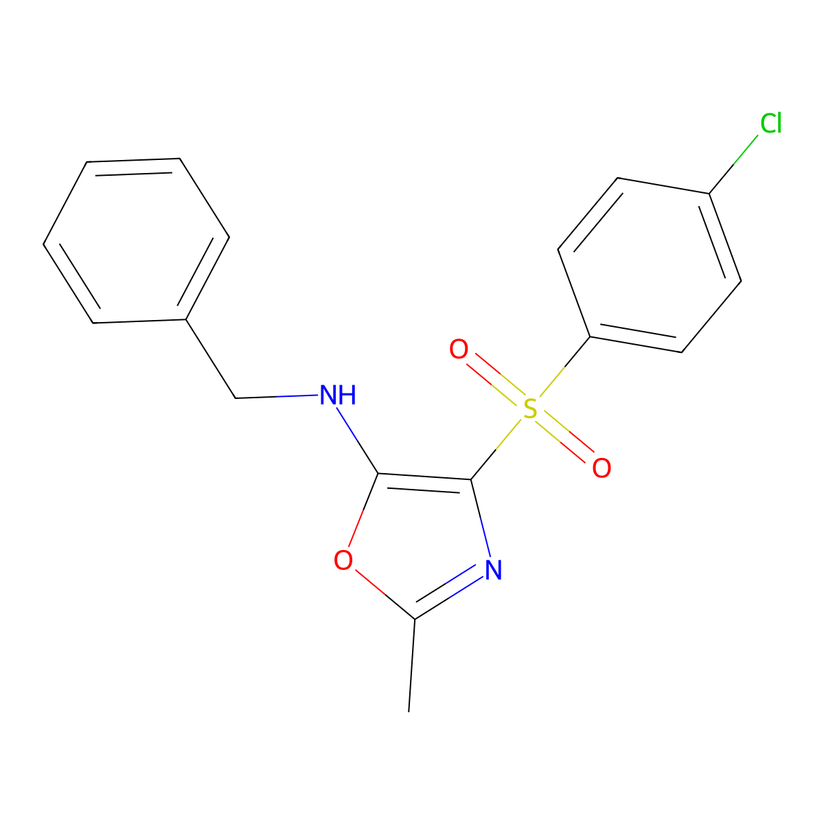 N-benzyl-4-(4-chlorophenyl)sulfonyl-2-methyl-1,3-oxazol-5-amine molecular structure, CAS 301158-87-2