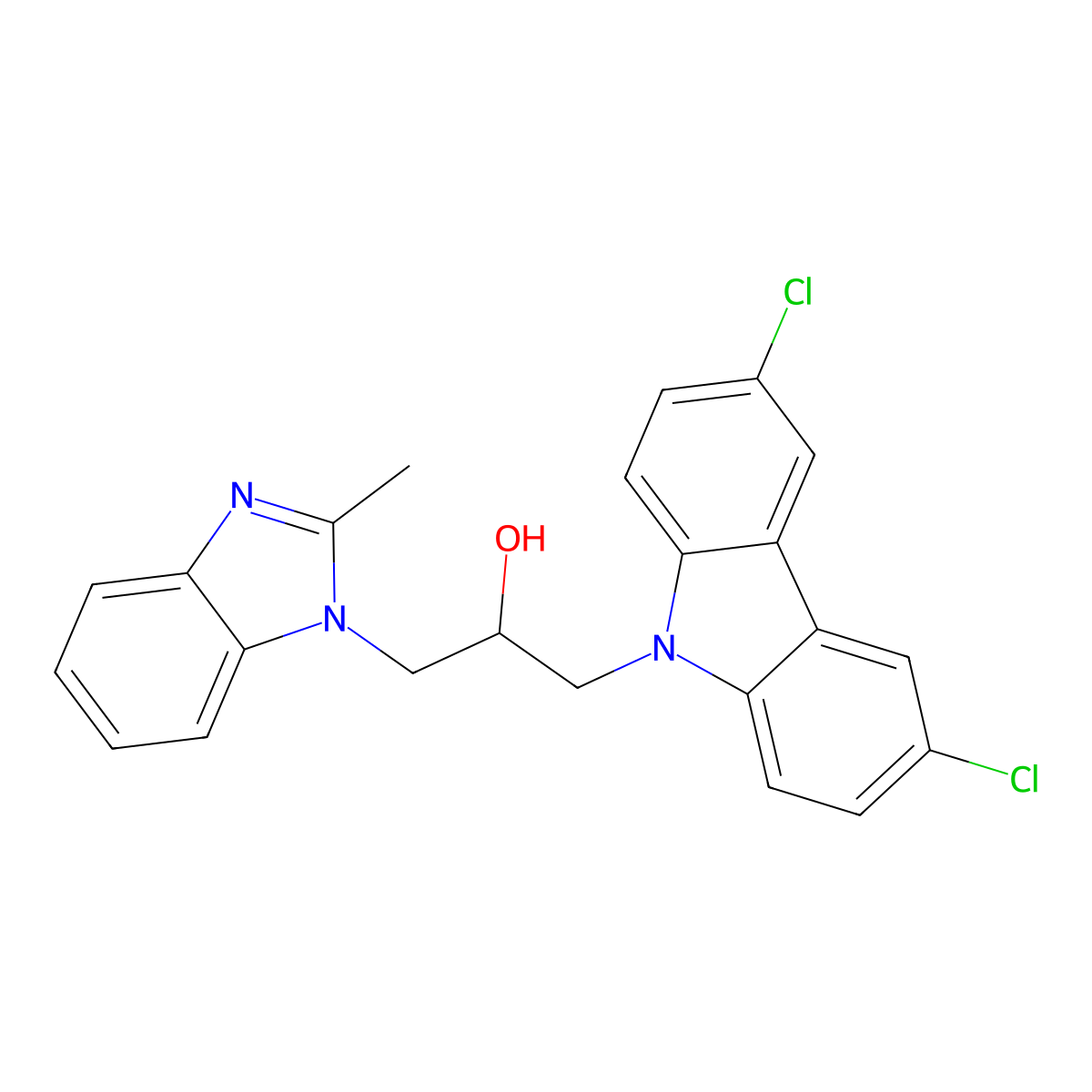 1-(3,6-dichloro-9H-carbazol-9-yl)-3-(2-methyl-1H-benzimidazol-1-yl)propan-2-ol molecular structure, CAS 301160-16-7