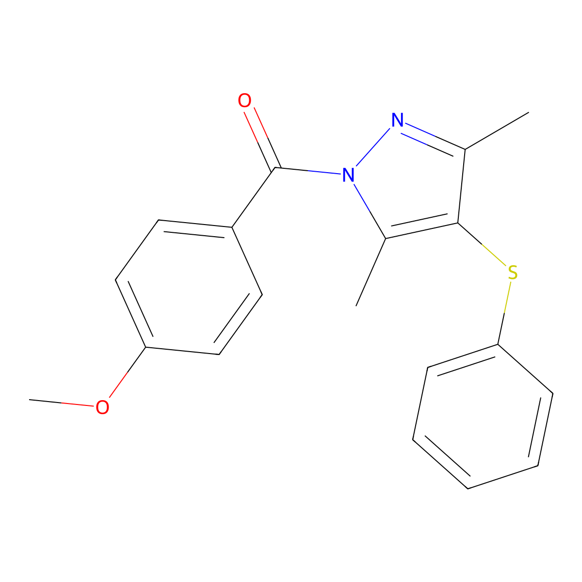 1-(4-methoxybenzoyl)-3,5-dimethyl-4-(phenylsulfanyl)-1H-pyrazole molecular structure, CAS 301160-51-0