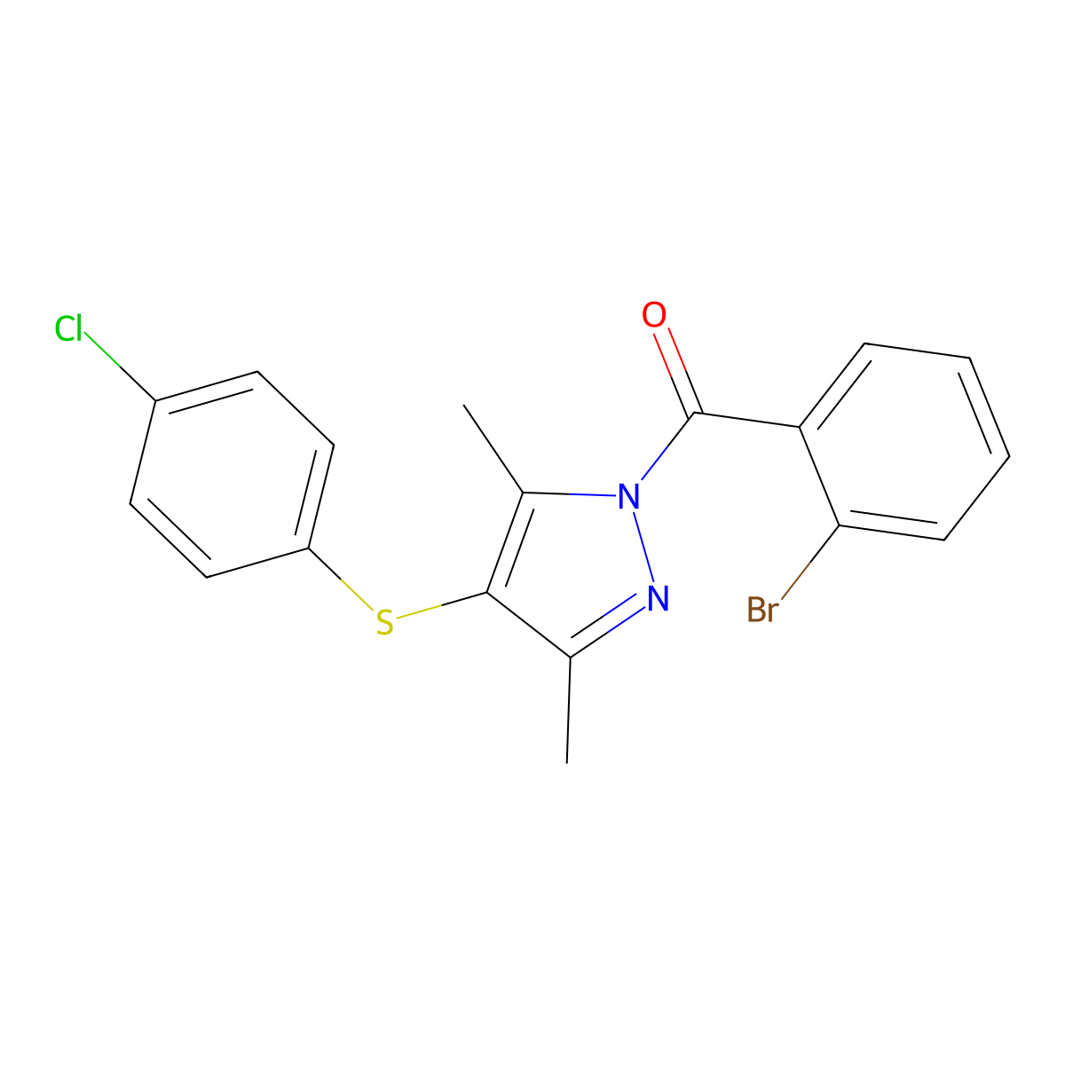 (2-bromophenyl)(4-((4-chlorophenyl)thio)-3,5-dimethyl-1H-pyrazol-1-yl)methanone molecular structure, CAS 301160-56-5
