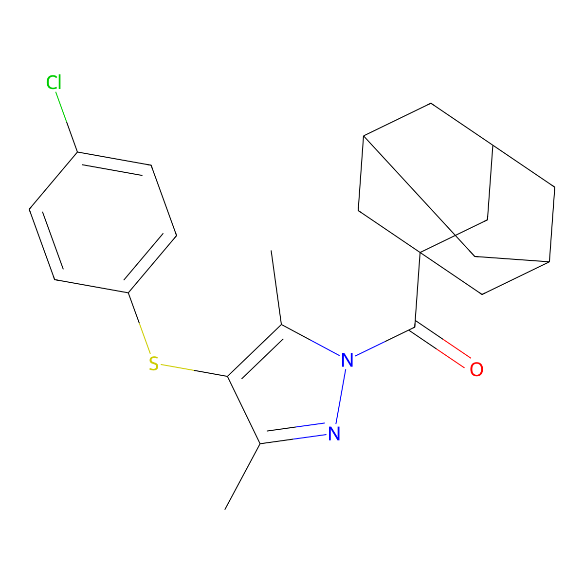 1-Adamantyl-[4-(4-chlorophenyl)sulfanyl-3,5-dimethylpyrazol-1-yl]methanone molecular structure, CAS 301160-60-1