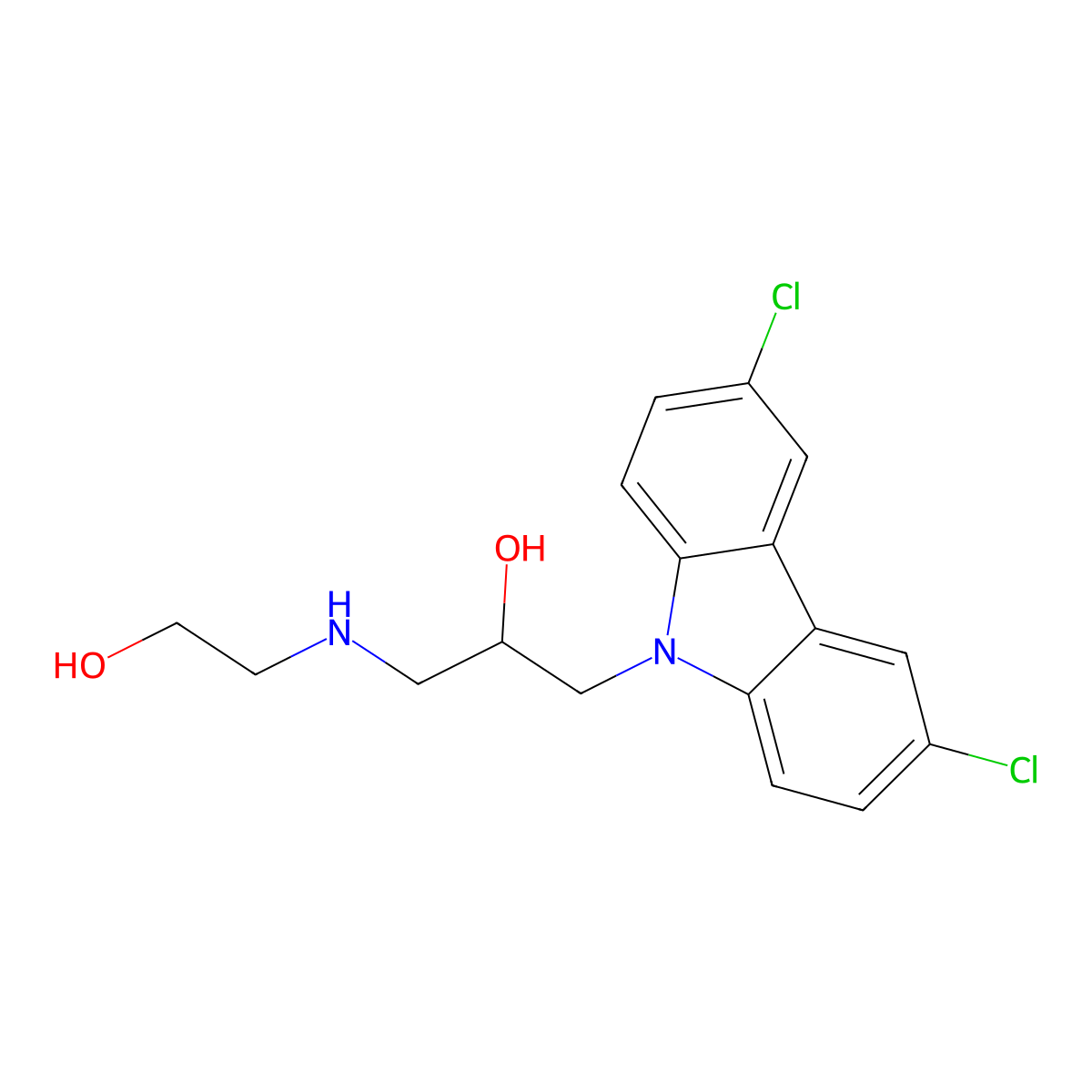 1-(3,6-dichloro-9H-carbazol-9-yl)-3-((2-hydroxyethyl)amino)propan-2-ol molecular structure, CAS 301160-67-8