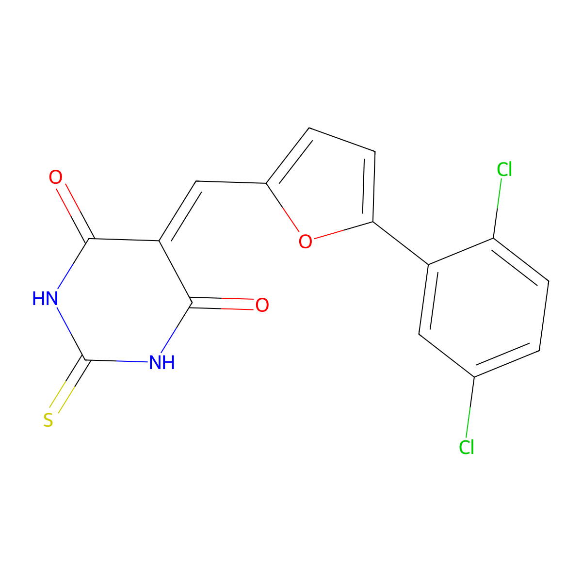 5-((5-(2,5-dichlorophenyl)furan-2-yl)methylene)-2-thioxodihydropyrimidine-4,6(1H,5H)-dione molecular structure, CAS 301160-74-7