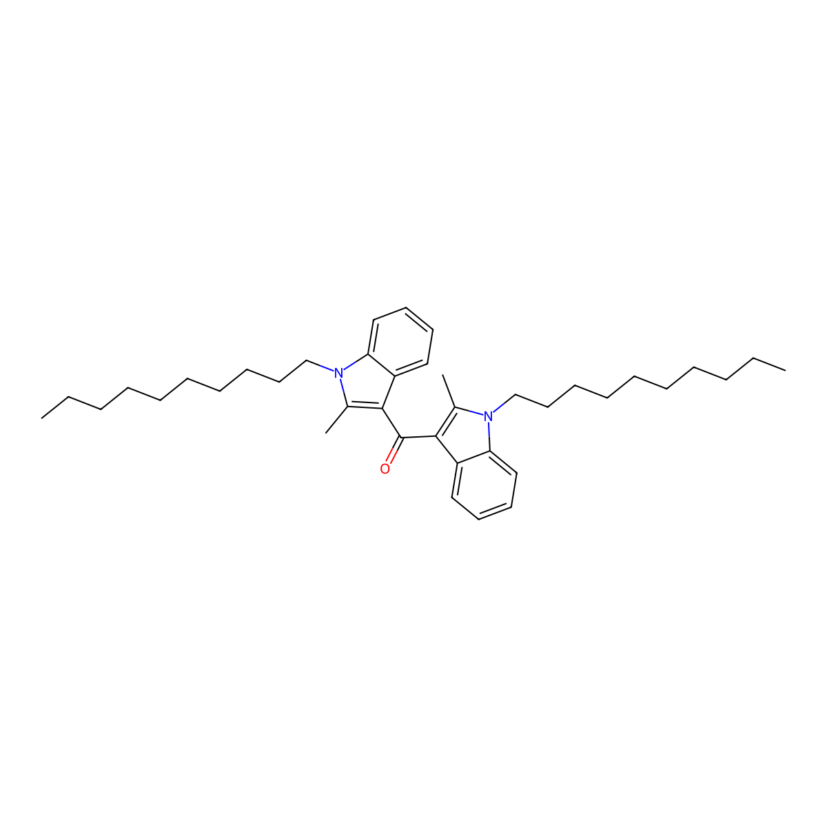 1-Decyl-3-(1-decyl-2-methyl-1H-indole-3-carbonyl)-2-methyl-1H-indole molecular structure, CAS 301164-80-7