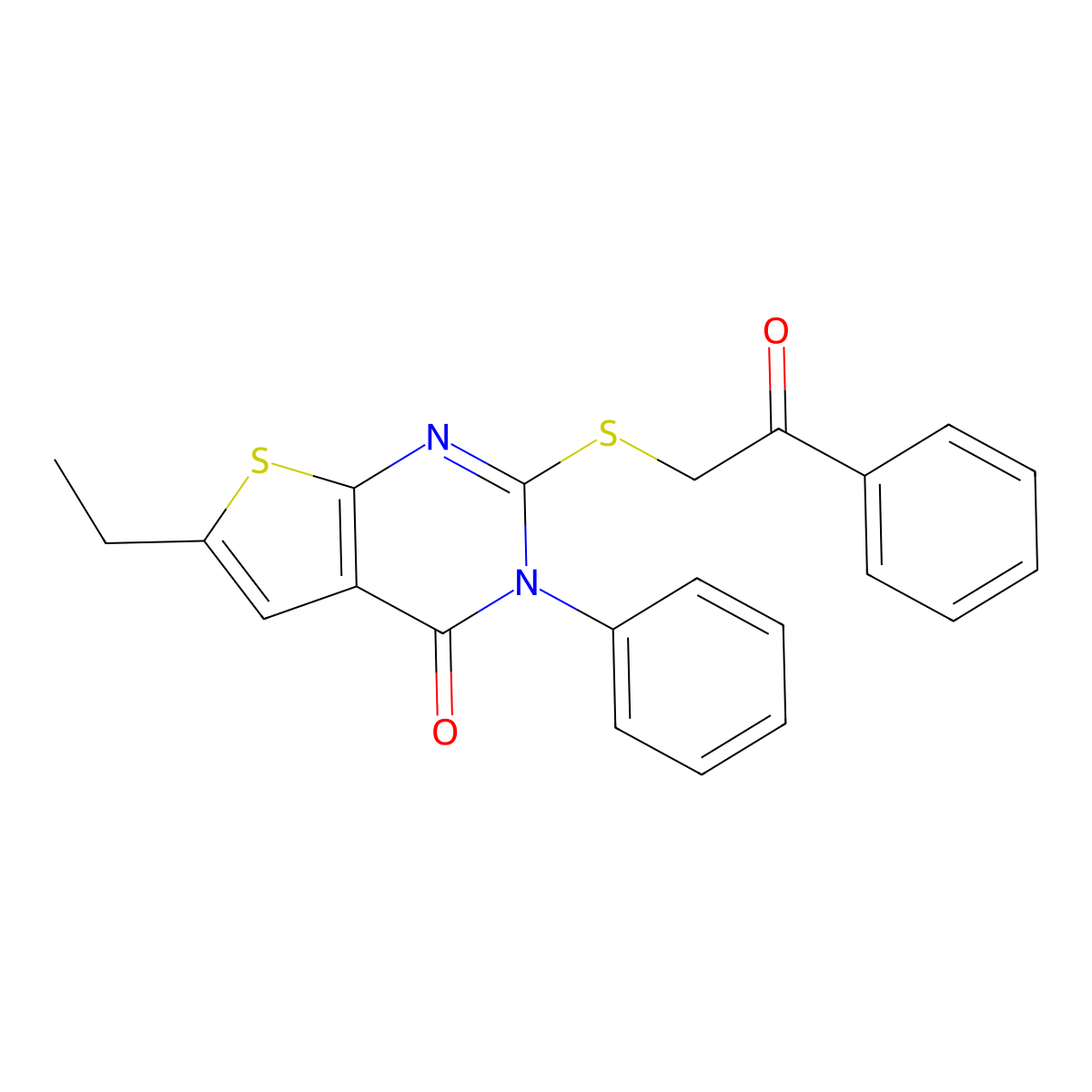 6-Ethyl-2-phenacylsulfanyl-3-phenylthieno[2,3-d]pyrimidin-4-one molecular structure, CAS 301174-44-7