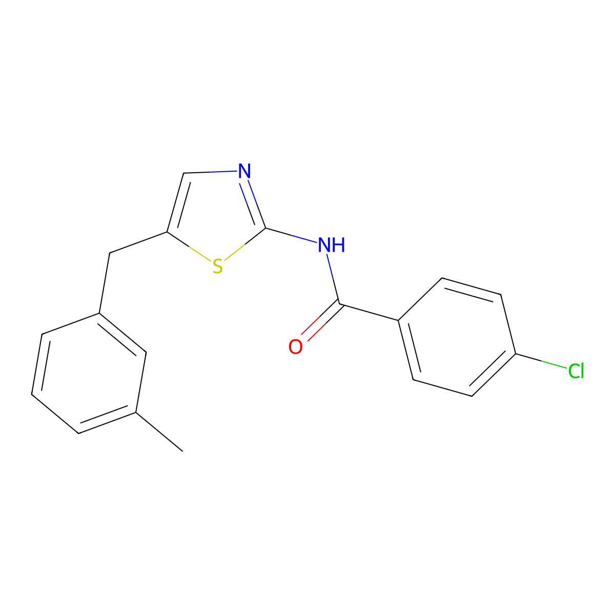 4-chloro-N-[5-[(3-methylphenyl)methyl]-1,3-thiazol-2-yl]benzamide molecular structure, CAS 301175-60-0