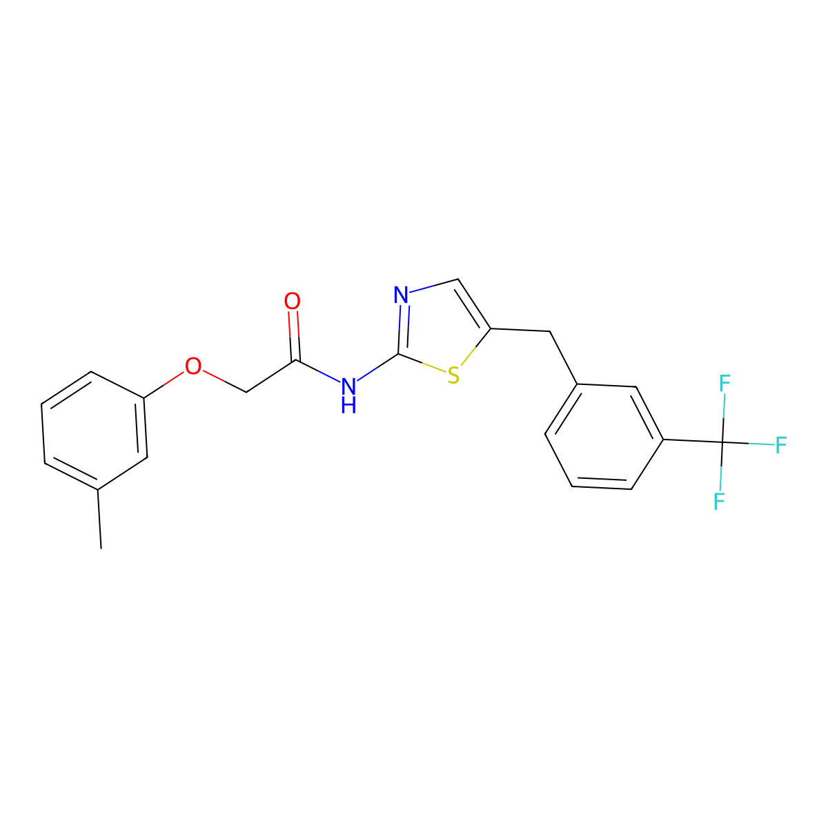 2-(m-tolyloxy)-N-(5-(3-(trifluoromethyl)benzyl)thiazol-2-yl)acetamide molecular structure, CAS 301176-08-9