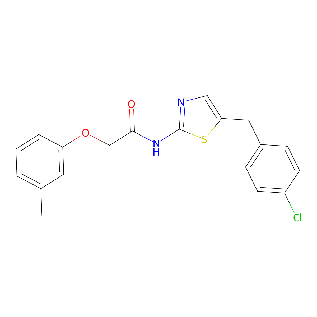 N-{5-[(4-Chlorophenyl)methyl]-1,3-thiazol-2-YL}-2-(3-methylphenoxy)acetamide molecular structure, CAS 301176-12-5