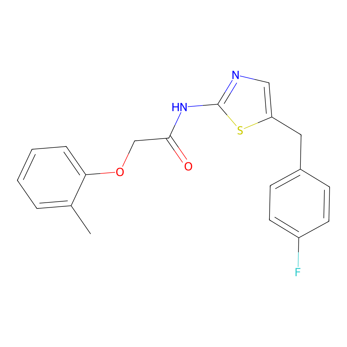N-[5-(4-fluorobenzyl)-1,3-thiazol-2-yl]-2-(2-methylphenoxy)acetamide molecular structure, CAS 301176-21-6