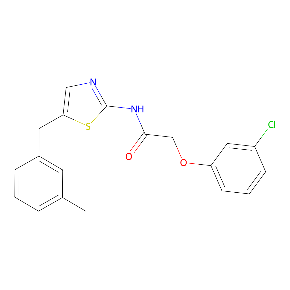 2-(3-chlorophenoxy)-N-[5-[(3-methylphenyl)methyl]-1,3-thiazol-2-yl]acetamide molecular structure, CAS 301176-38-5
