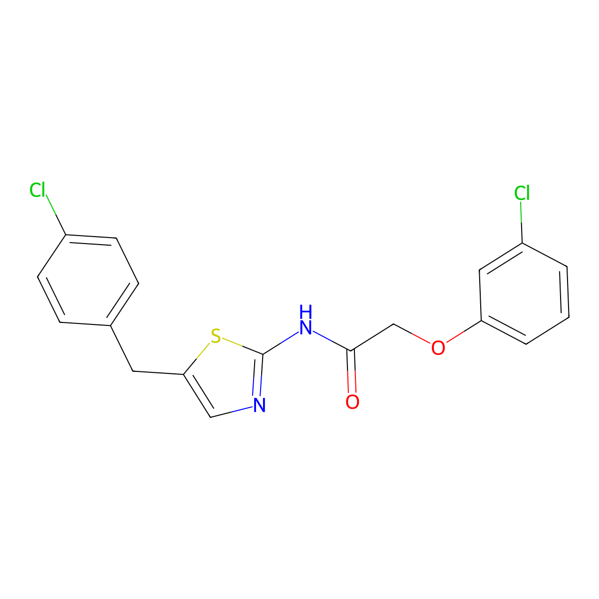 2-(3-chlorophenoxy)-N-[5-[(4-chlorophenyl)methyl]-1,3-thiazol-2-yl]acetamide molecular structure, CAS 301176-39-6