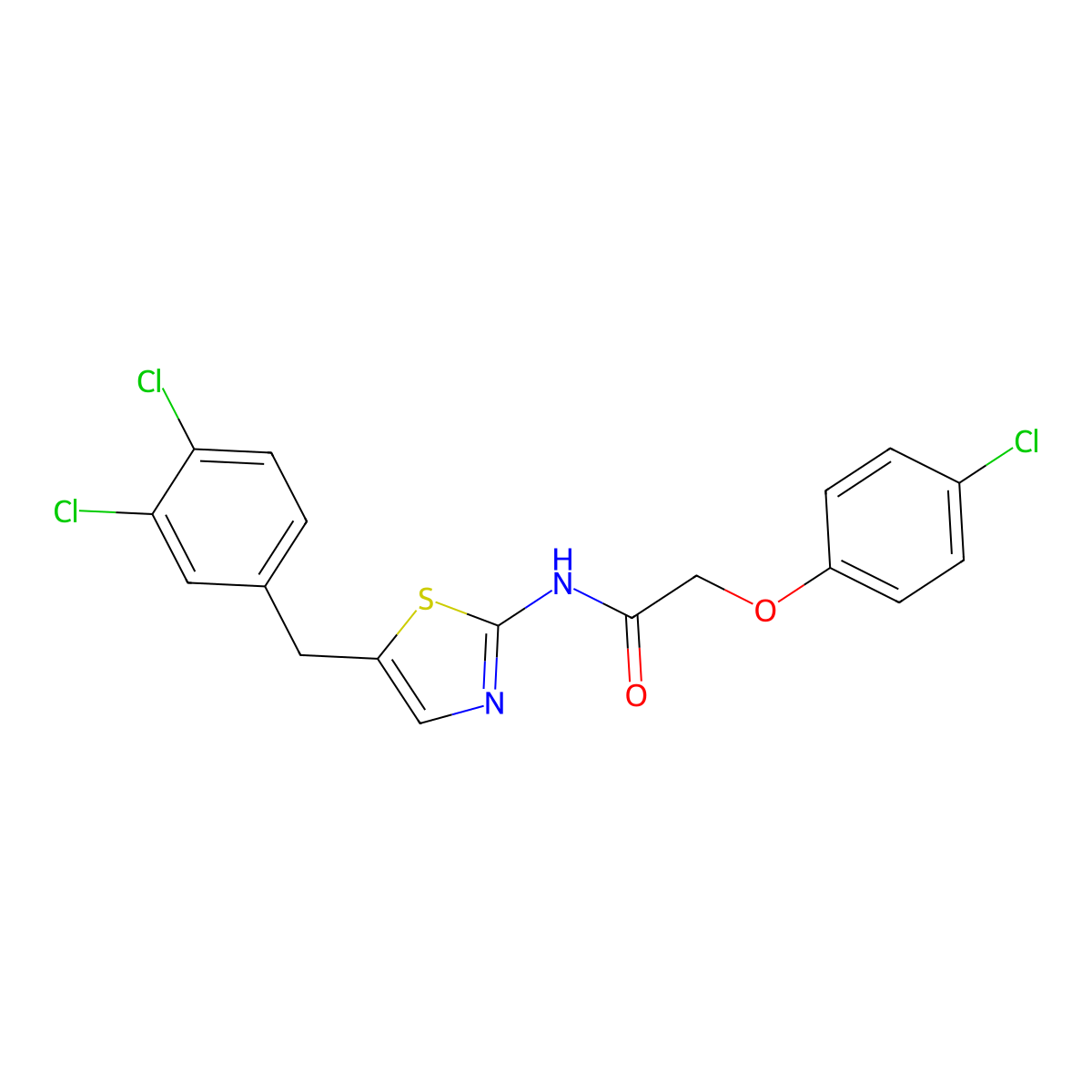 2-(4-Chlorophenoxy)-N-(5-(3,4-dichlorobenzyl)-1,3-thiazol-2-YL)acetamide molecular structure, CAS 301176-42-1