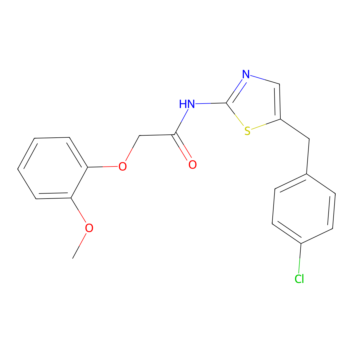 N-{5-[(4-Chlorophenyl)methyl]-1,3-thiazol-2-YL}-2-(2-methoxyphenoxy)acetamide molecular structure, CAS 301176-47-6