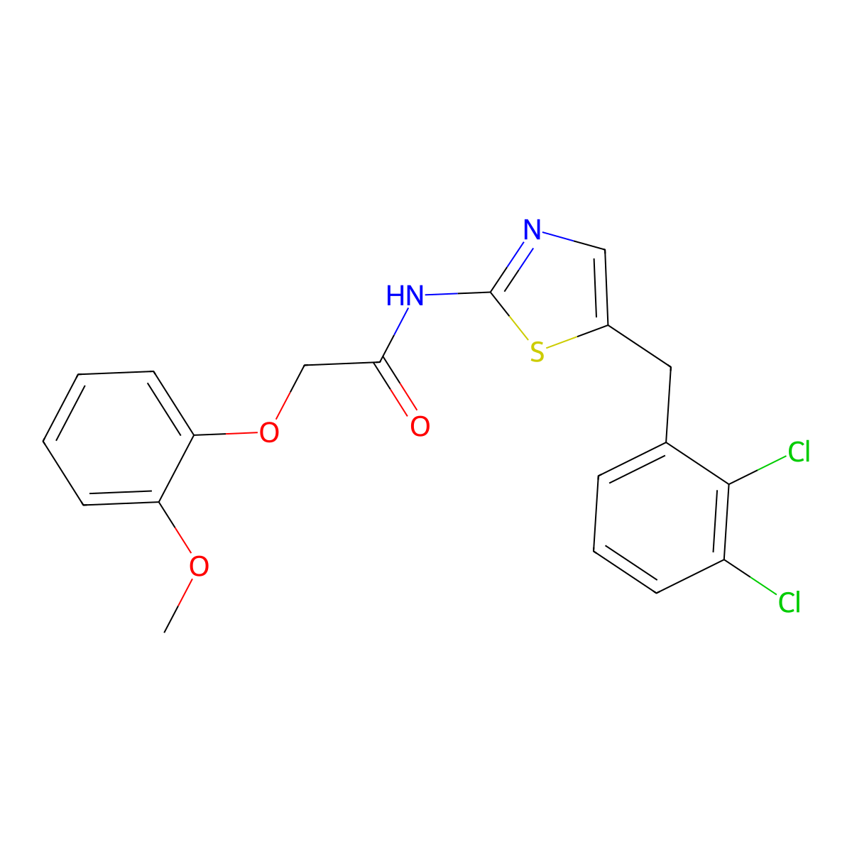 N-[5-(2,3-dichlorobenzyl)-1,3-thiazol-2-yl]-2-(2-methoxyphenoxy)acetamide molecular structure, CAS 301176-50-1