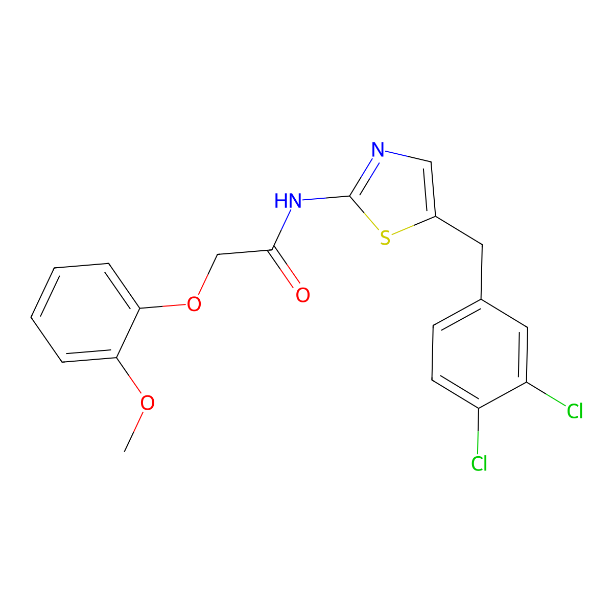 N-{5-[(3,4-Dichlorophenyl)methyl]-1,3-thiazol-2-YL}-2-(2-methoxyphenoxy)acetamide molecular structure, CAS 301176-51-2