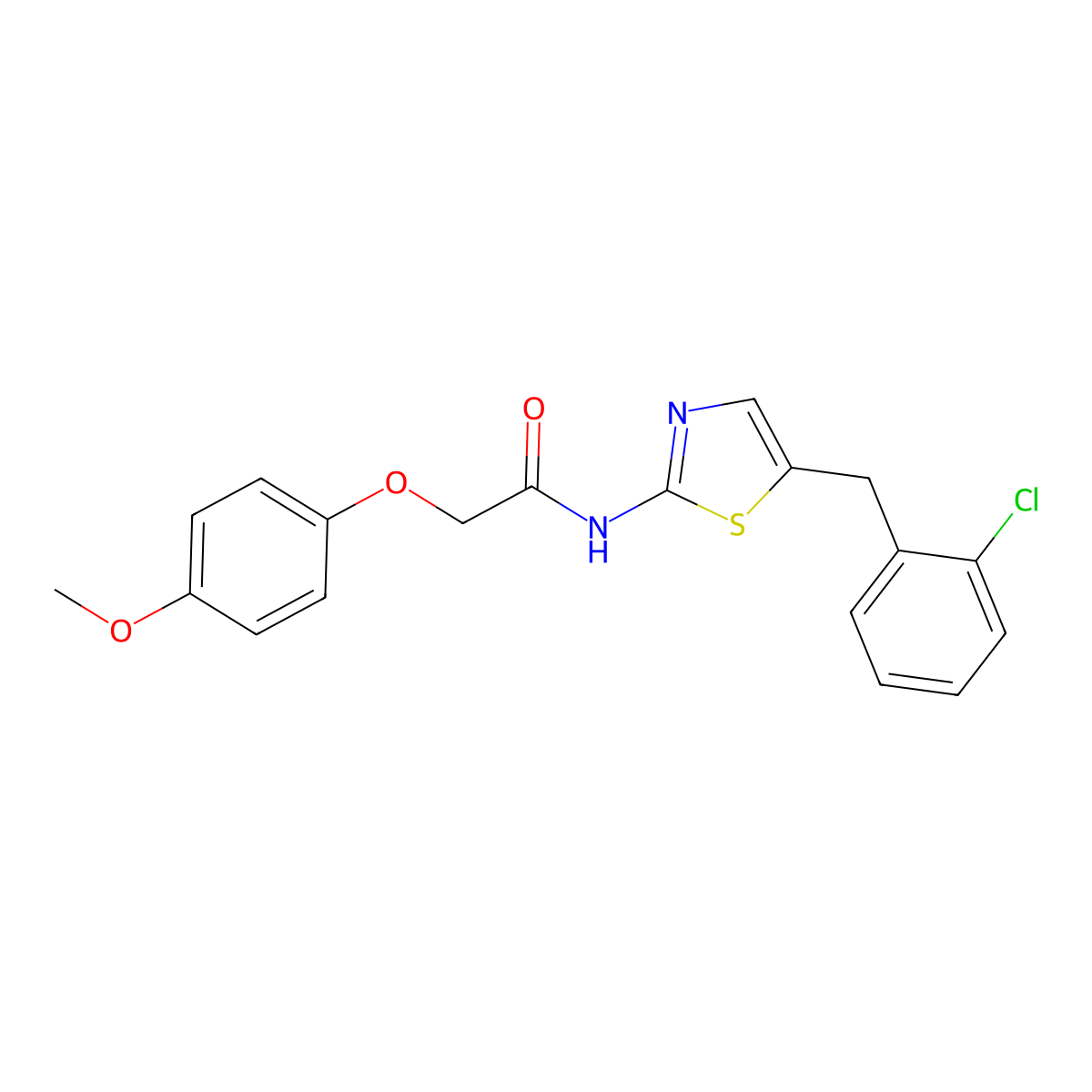 N-(5-(2-chlorobenzyl)thiazol-2-yl)-2-(4-methoxyphenoxy)acetamide molecular structure, CAS 301176-55-6