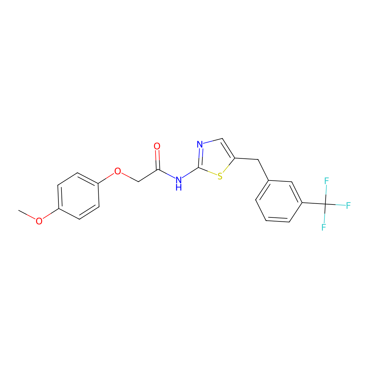 2-(4-methoxyphenoxy)-N-(5-(3-(trifluoromethyl)benzyl)thiazol-2-yl)acetamide molecular structure, CAS 301176-61-4