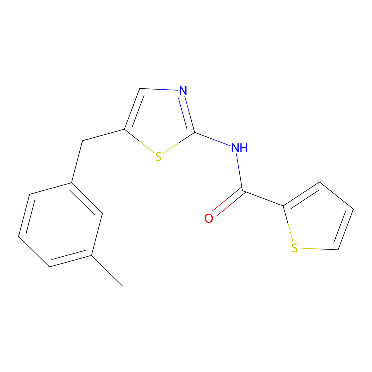 N-[5-[(3-methylphenyl)methyl]-1,3-thiazol-2-yl]thiophene-2-carboxamide molecular structure, CAS 301176-71-6