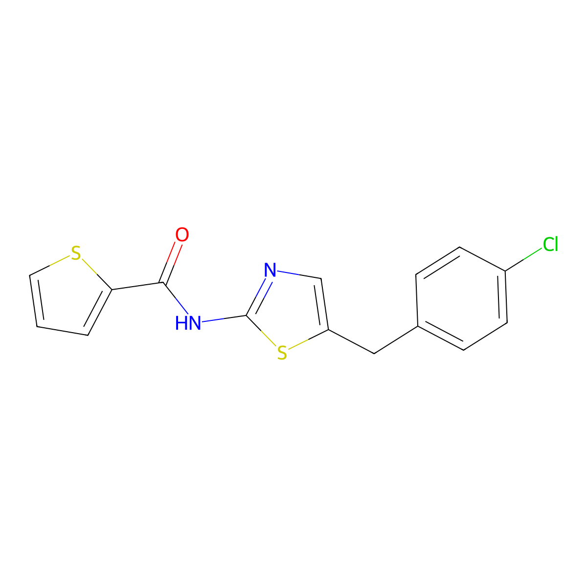 N-(5-(4-chlorobenzyl)thiazol-2-yl)thiophene-2-carboxamide molecular structure, CAS 301176-72-7