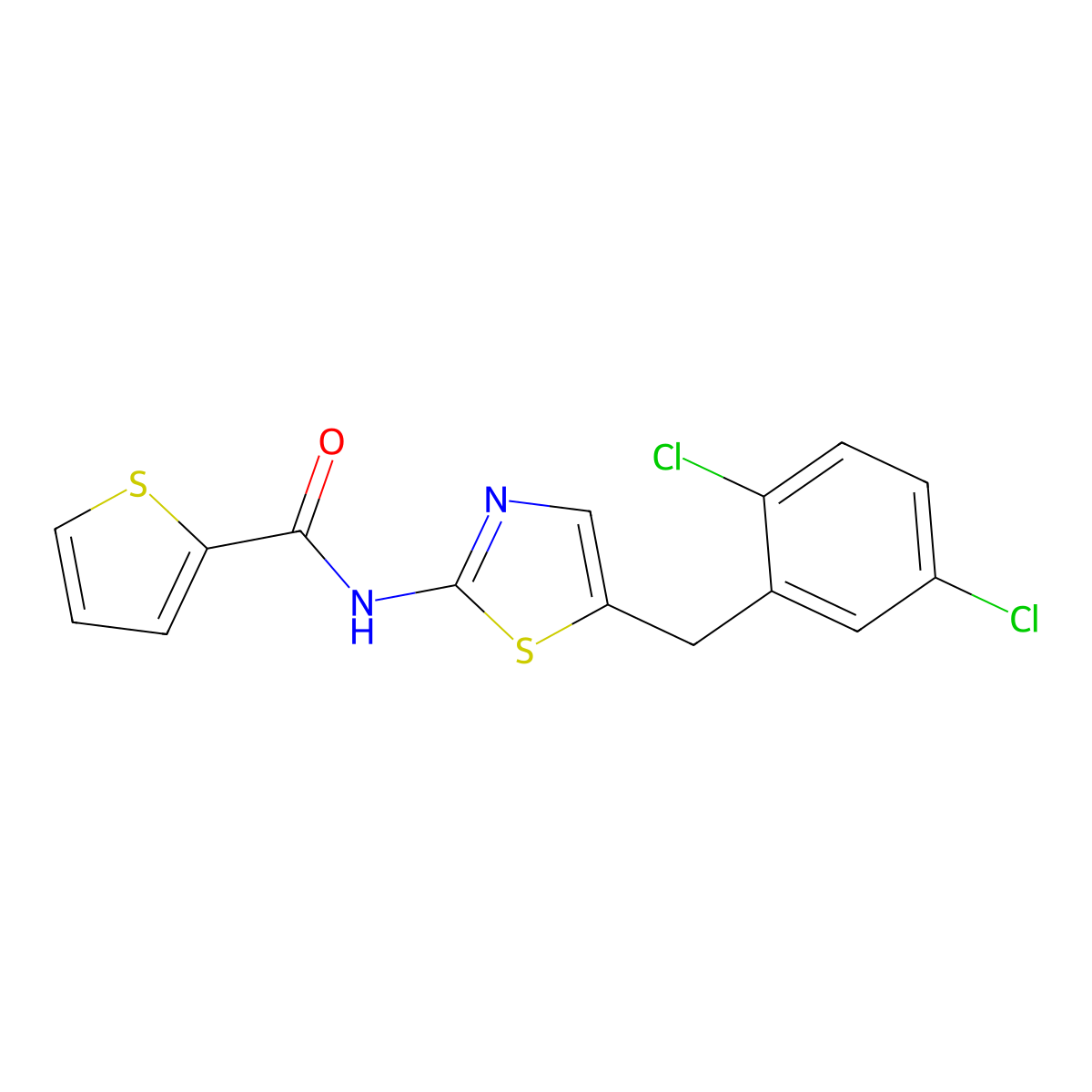 N-(5-(2,5-dichlorobenzyl)thiazol-2-yl)thiophene-2-carboxamide molecular structure, CAS 301176-73-8
