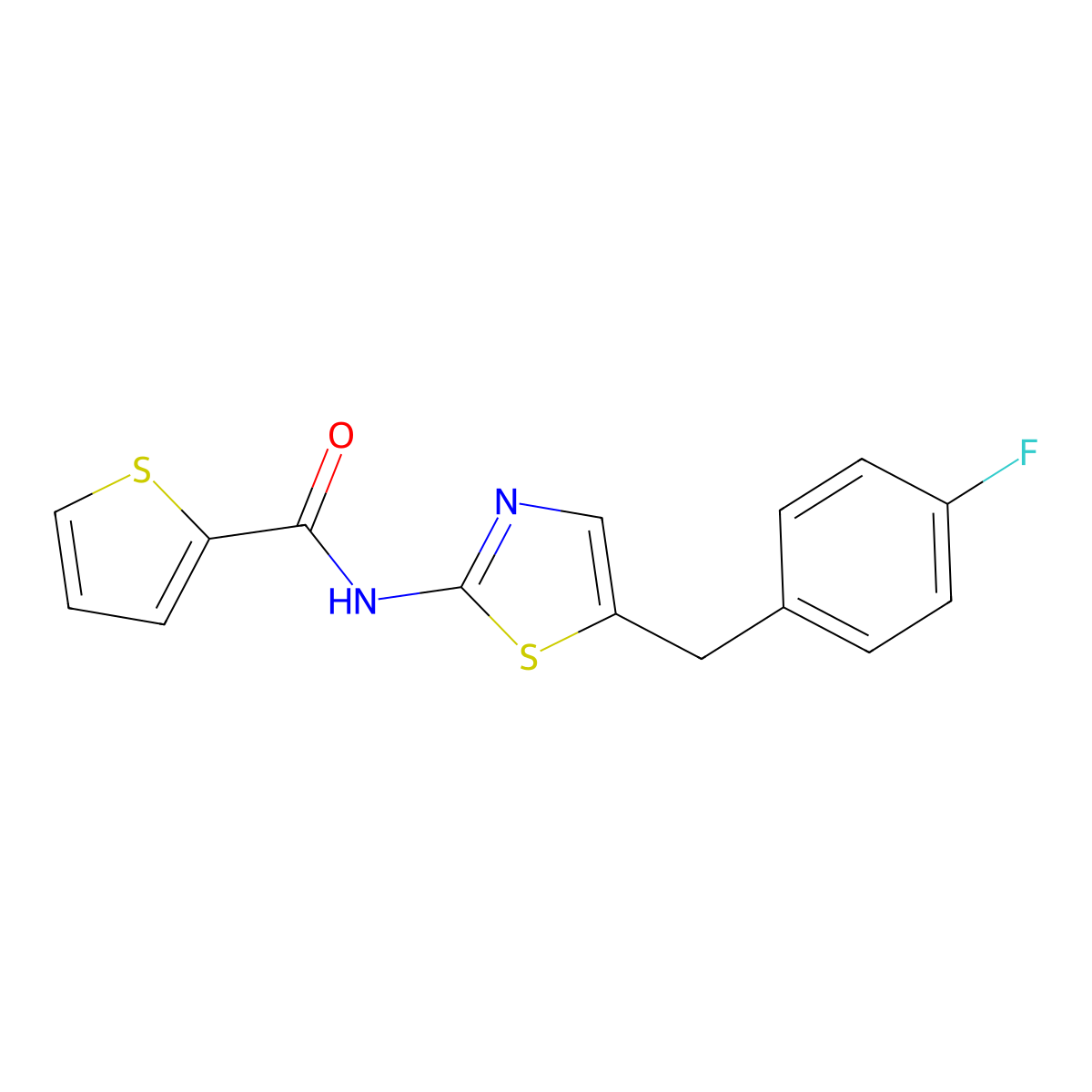 N-(5-(4-fluorobenzyl)thiazol-2-yl)thiophene-2-carboxamide molecular structure, CAS 301176-75-0