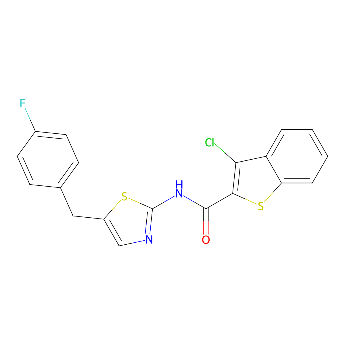 3-chloro-N-(5-(4-fluorobenzyl)thiazol-2-yl)benzo[b]thiophene-2-carboxamide molecular structure, CAS 301176-76-1