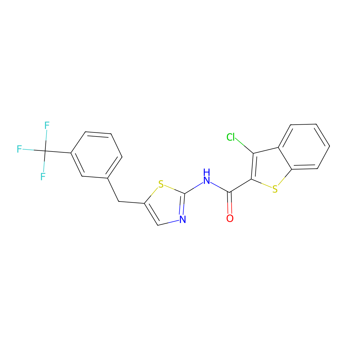 3-chloro-N-(5-(3-(trifluoromethyl)benzyl)thiazol-2-yl)benzo[b]thiophene-2-carboxamide molecular structure, CAS 301176-77-2