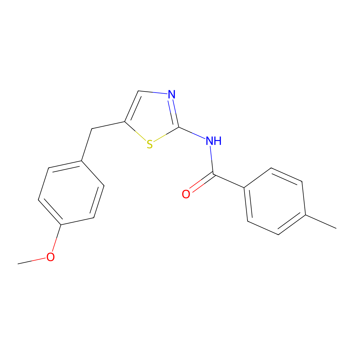N-(5-(4-methoxybenzyl)thiazol-2-yl)-4-methylbenzamide molecular structure, CAS 301176-78-3