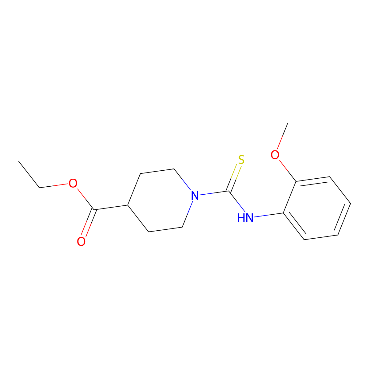 Ethyl 1-[(2-methoxyphenyl)carbamothioyl]piperidine-4-carboxylate molecular structure, CAS 301177-25-3