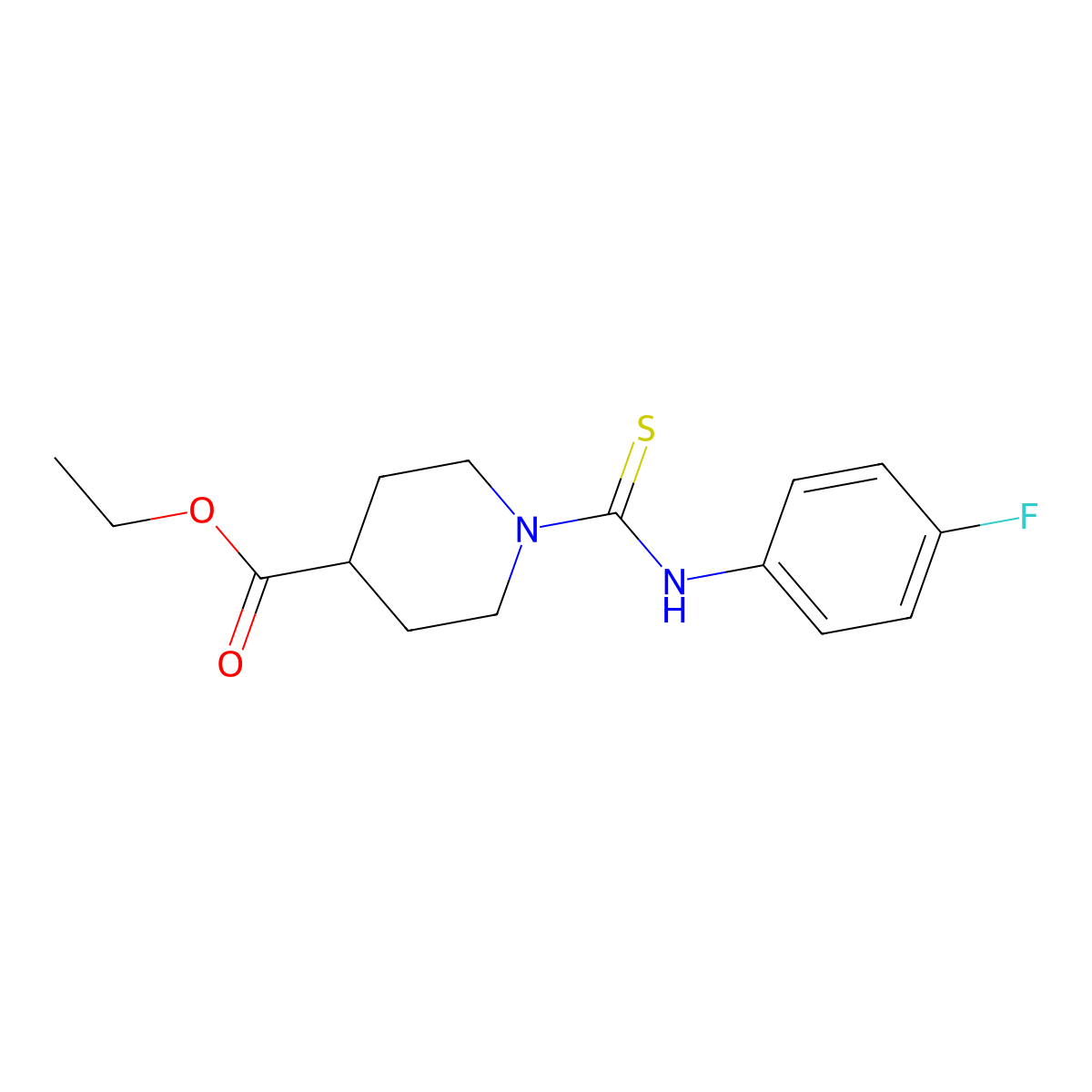 Ethyl 1-[(4-fluorophenyl)carbamothioyl]piperidine-4-carboxylate molecular structure, CAS 301177-48-0