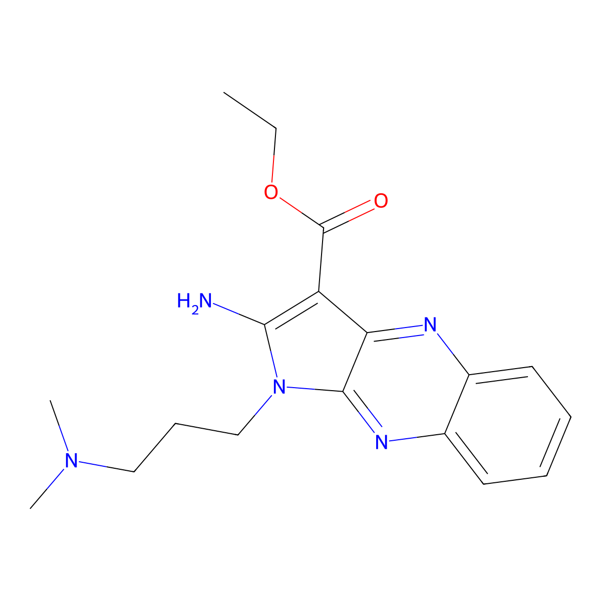 ethyl 2-amino-1-[3-(dimethylamino)propyl]-1H-pyrrolo[2,3-b]quinoxaline-3-carboxylate molecular structure, CAS 30119-33-6