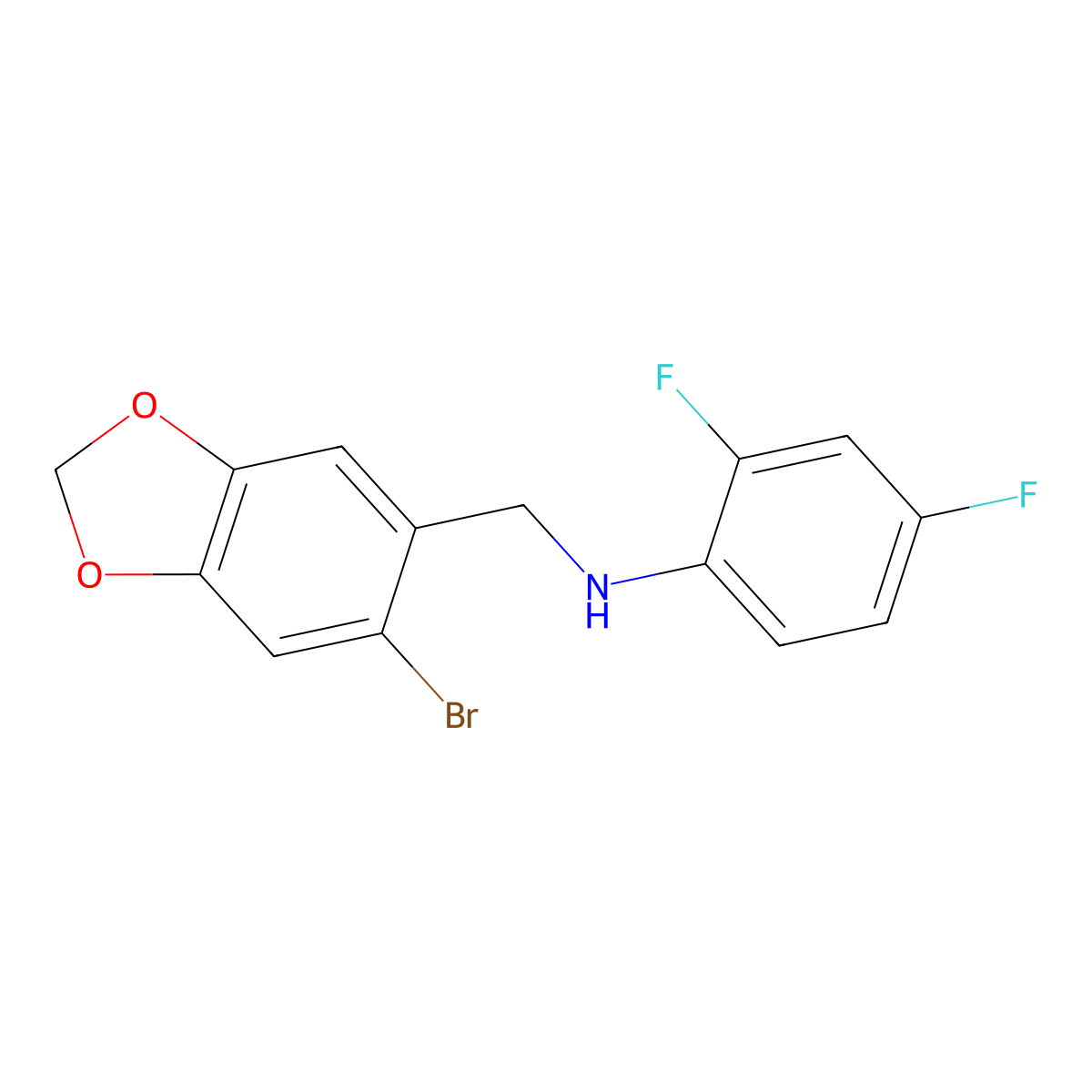 N-[(6-bromo-1,3-benzodioxol-5-yl)methyl]-2,4-difluoroaniline molecular structure, CAS 301193-44-2