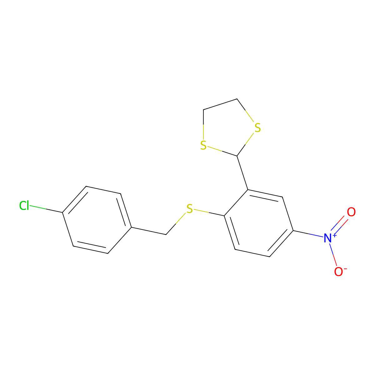 2-{2-[(4-Chlorobenzyl)sulfanyl]-5-nitrophenyl}-1,3-dithiolane molecular structure, CAS 301193-56-6