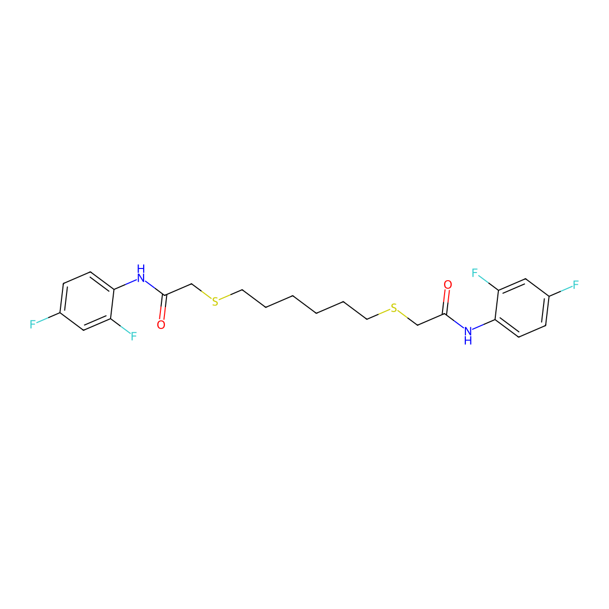 2-((6-((2-(2,4-Difluoroanilino)-2-oxoethyl)sulfanyl)hexyl)sulfanyl)-N-(2,4-difluorophenyl)acetamide molecular structure, CAS 301194-11-6