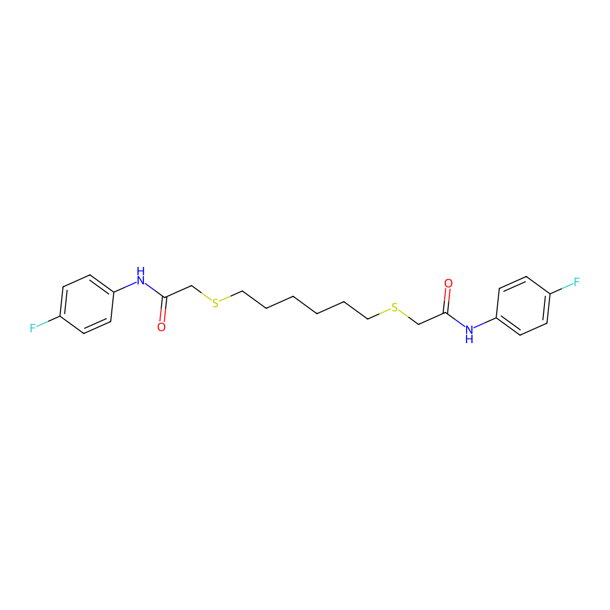 2-((6-((2-(4-Fluoroanilino)-2-oxoethyl)sulfanyl)hexyl)sulfanyl)-N-(4-fluorophenyl)acetamide molecular structure, CAS 301194-12-7