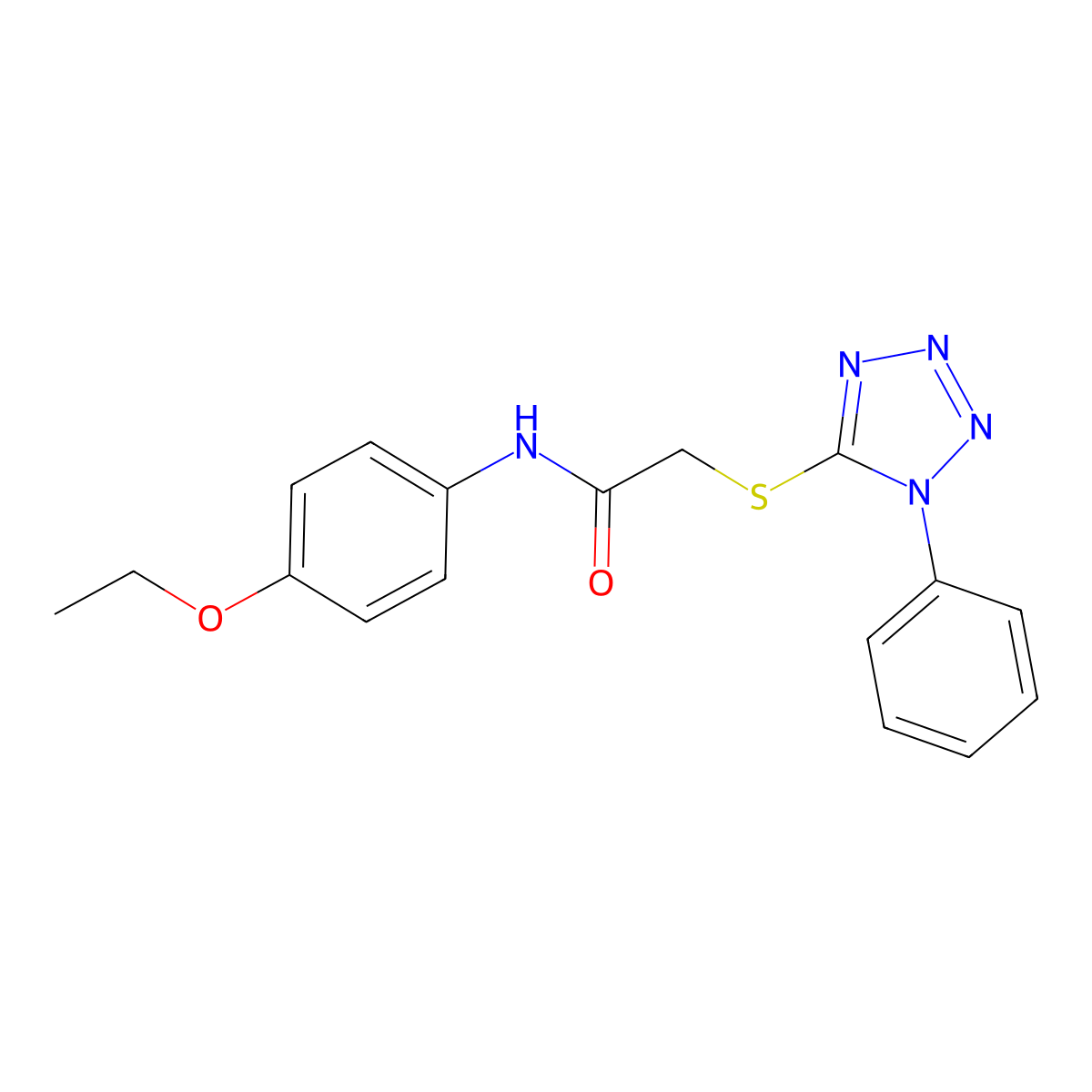 N-(4-ethoxyphenyl)-2-[(1-phenyl-1H-1,2,3,4-tetrazol-5-yl)sulfanyl]acetamide molecular structure, CAS 301194-13-8