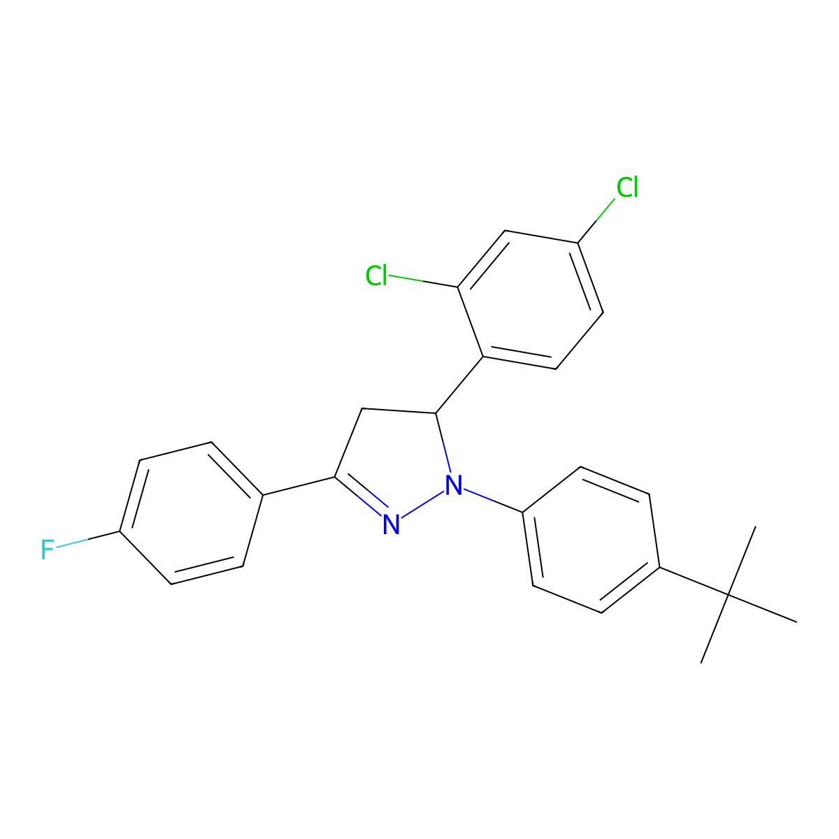 1-(4-(Tert-butyl)phenyl)-5-(2,4-dichlorophenyl)-3-(4-fluorophenyl)-4,5-dihydro-1H-pyrazole molecular structure, CAS 301194-31-0