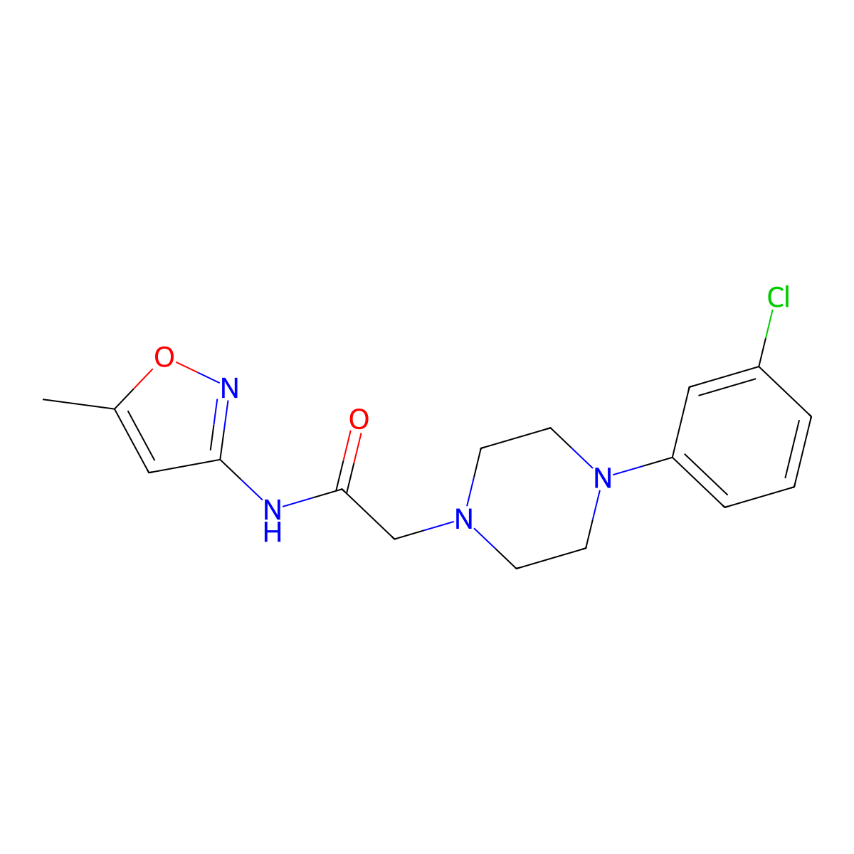 2-[4-(3-chlorophenyl)piperazin-1-yl]-N-(5-methyl-1,2-oxazol-3-yl)acetamide molecular structure, CAS 301194-38-7