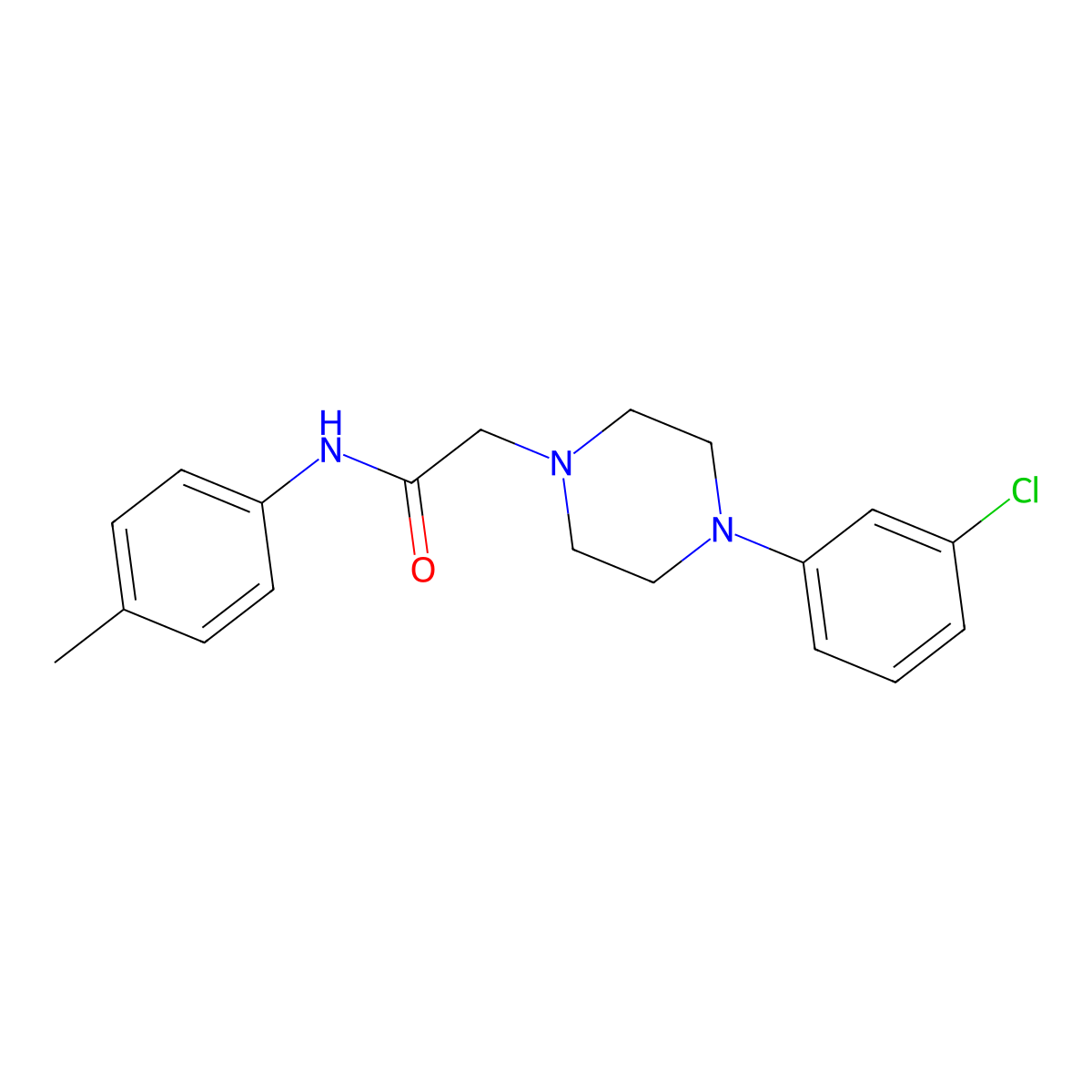 2-[4-(3-chlorophenyl)piperazin-1-yl]-N-(4-methylphenyl)acetamide molecular structure, CAS 301194-40-1
