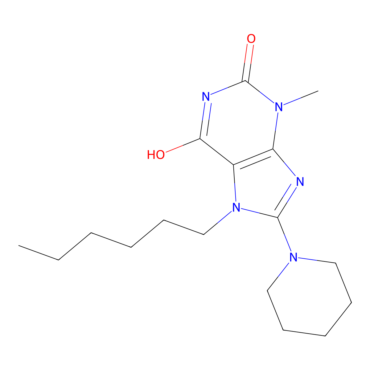 7-hexyl-3-methyl-8-(piperidin-1-yl)-1H-purine-2,6(3H,7H)-dione molecular structure, CAS 301195-27-7