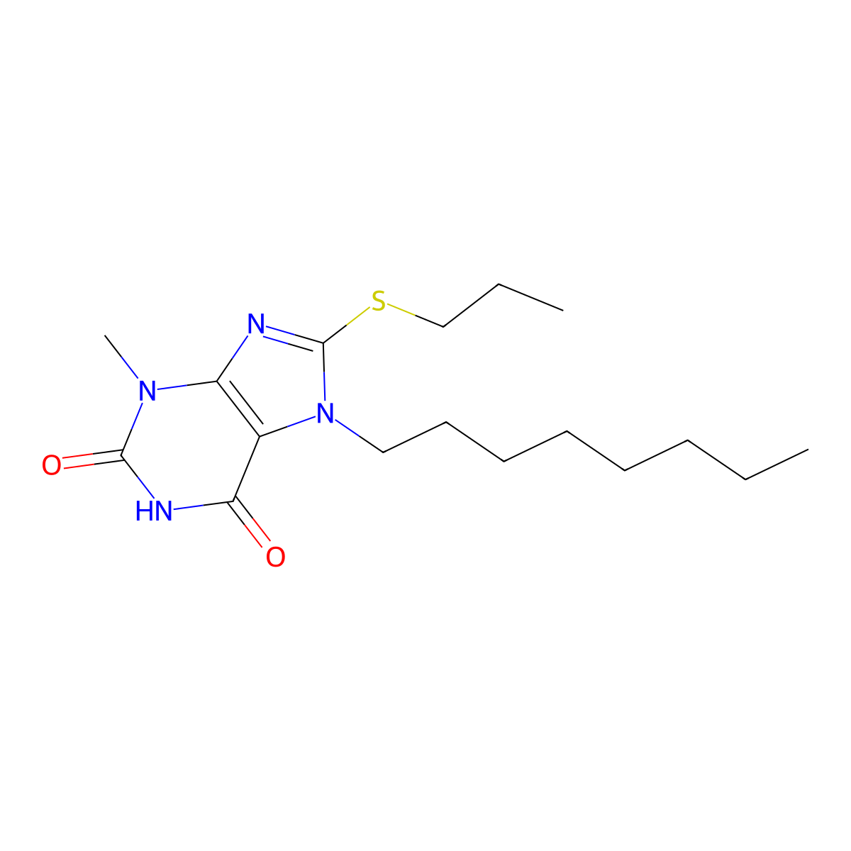 3-methyl-7-octyl-8-(propylsulfanyl)-3,7-dihydro-1H-purine-2,6-dione molecular structure, CAS 301195-29-9