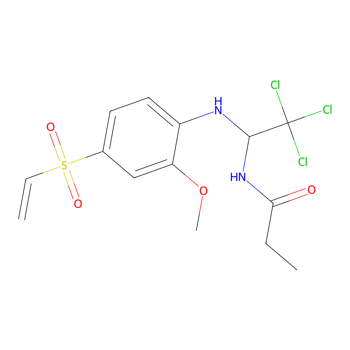 N-[2,2,2-trichloro-1-(4-ethenylsulfonyl-2-methoxyanilino)ethyl]propanamide molecular structure, CAS 301195-34-6