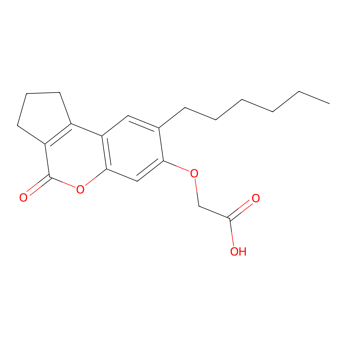 (8-Hexyl-4-oxo-1,2,3,4-tetrahydro-cyclopenta[c]chromen-7-yloxy)-acetic acid molecular structure, CAS 301196-64-5