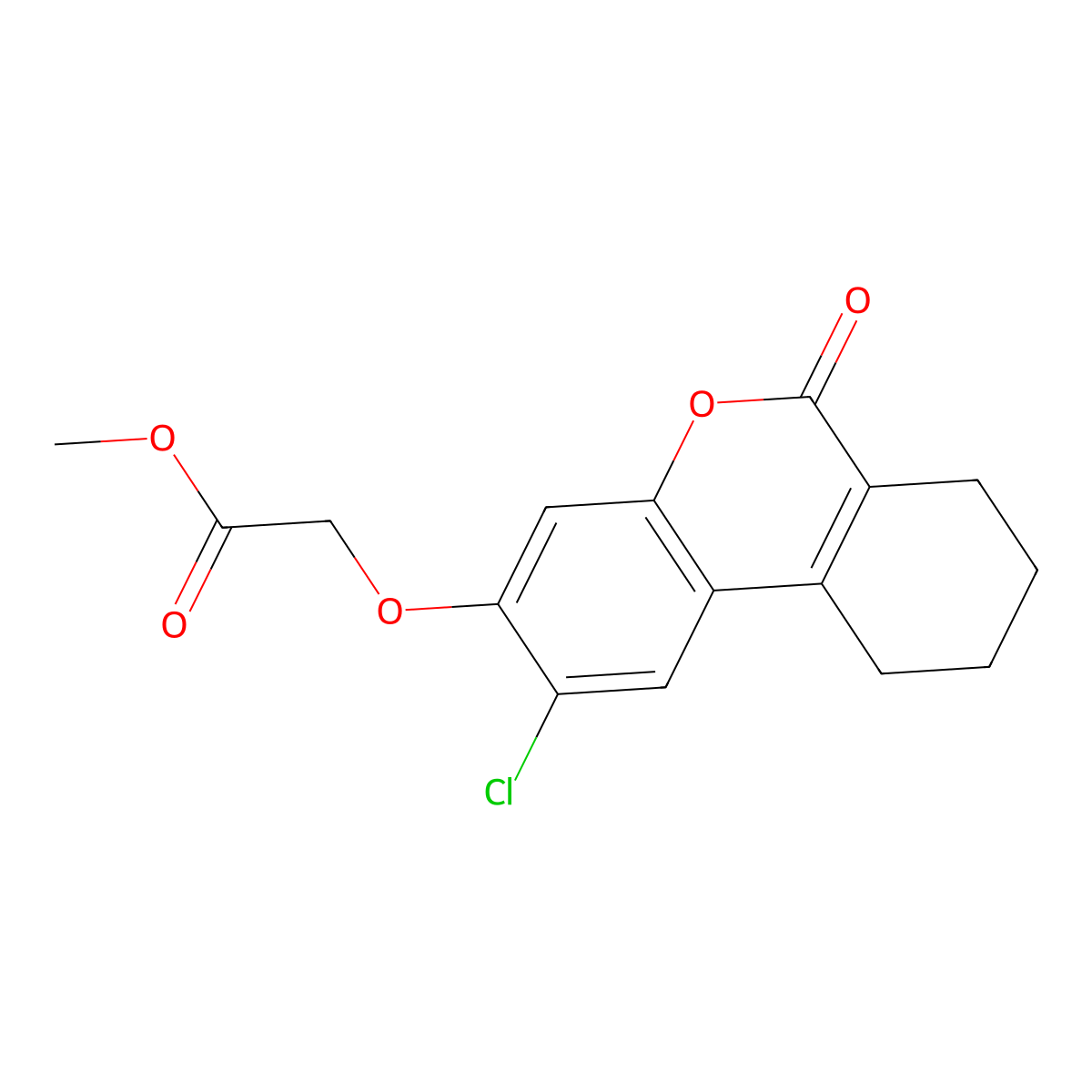 methyl [(2-chloro-6-oxo-7,8,9,10-tetrahydro-6H-benzo[c]chromen-3-yl)oxy]acetate molecular structure, CAS 301196-65-6