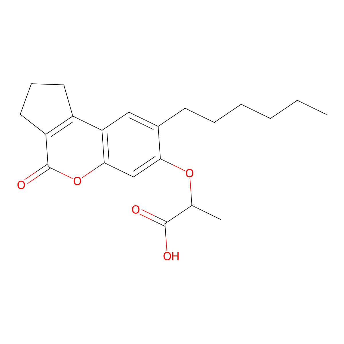 2-[(8-Hexyl-4-oxo-1,2,3,4-tetrahydrocyclopenta[c]chromen-7-yl)oxy]propanoic acid molecular structure, CAS 301196-66-7