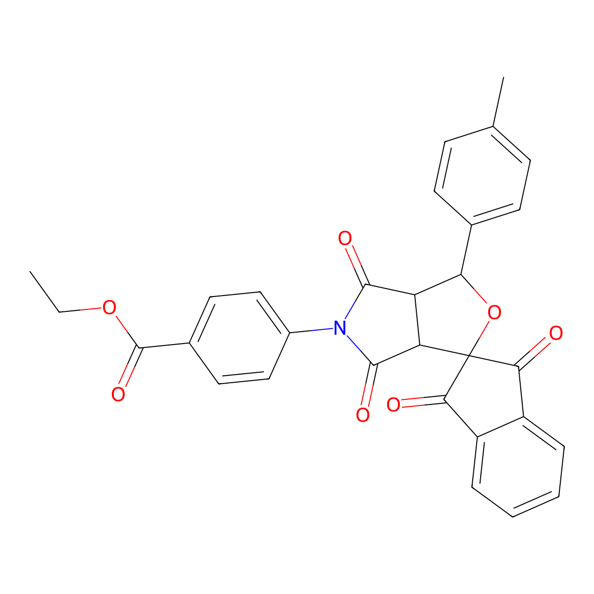 ethyl 4-[1-(4-methylphenyl)-1',3',4,6-tetraoxospiro[3a,6a-dihydro-1H-furo[3,4-c]pyrrole-3,2'-indene]-5-yl]benzoate molecular structure, CAS 301204-87-5