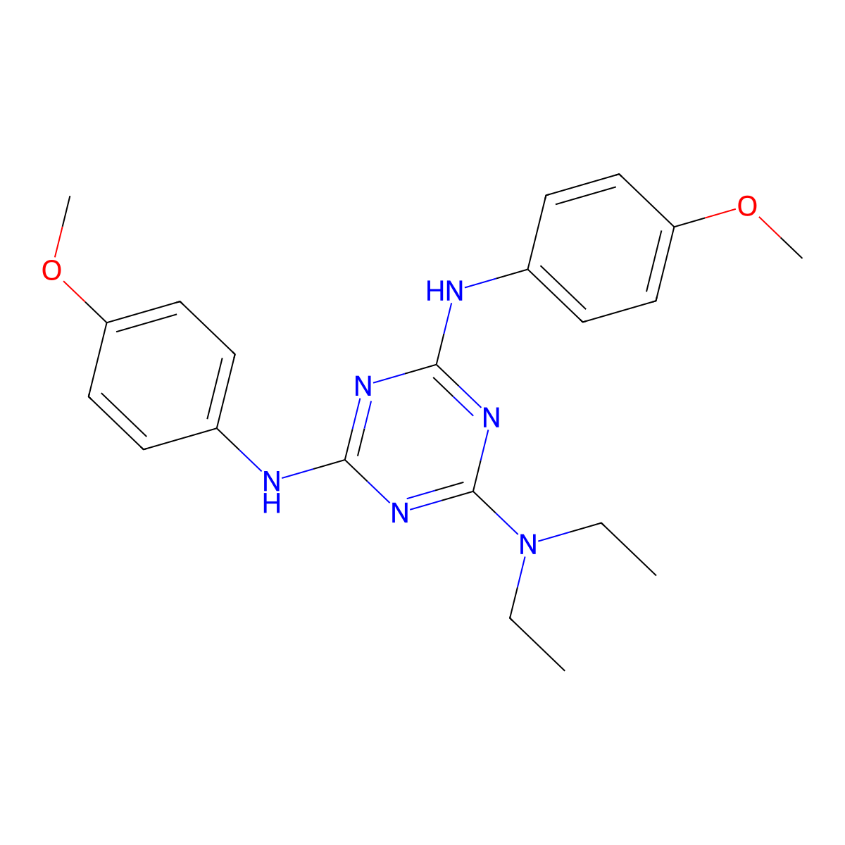 2-N,2-N-diethyl-4-N,6-N-bis(4-methoxyphenyl)-1,3,5-triazine-2,4,6-triamine molecular structure, CAS 301211-10-9