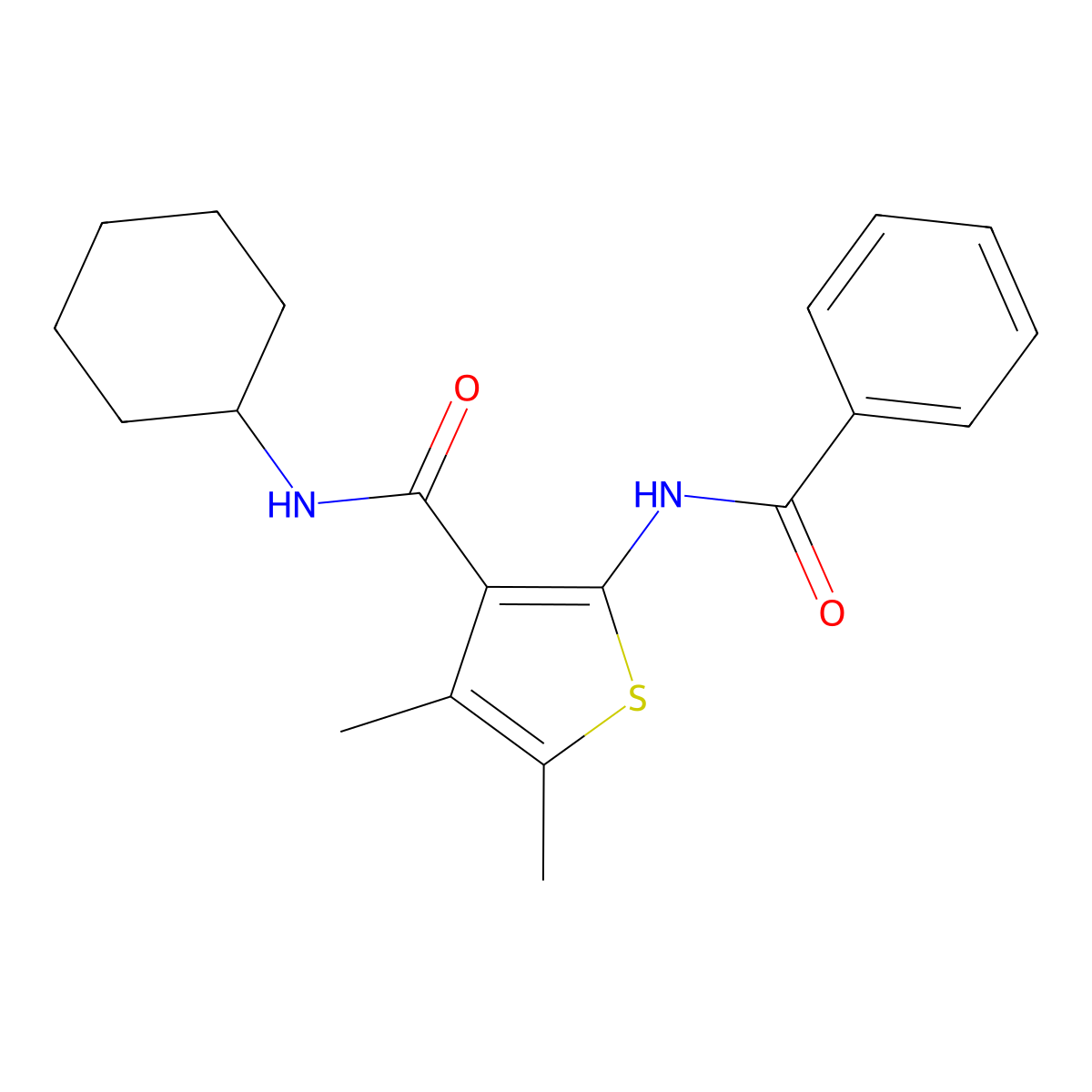 2-benzamido-N-cyclohexyl-4,5-dimethylthiophene-3-carboxamide molecular structure, CAS 301212-20-4